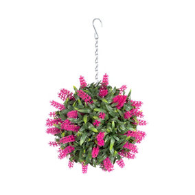 Best Artificial 24cm Pink Lush Lavender Hanging Basket Flower Topiary Ball - Suitable for Outdoor Use - Weather & Fade Resistant