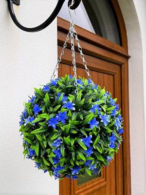 Best Artificial 28cm Blue Lily Hanging Basket Flower Topiary Ball - Suitable for Outdoor Use - Weather & Fade Resistant