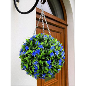 Best Artificial 28cm Blue Lily Hanging Basket Flower Topiary Ball - Suitable for Outdoor Use - Weather & Fade Resistant