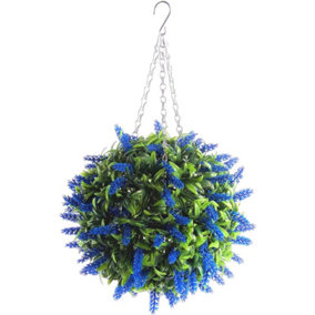 Best Artificial 28cm Blue Lush Lavender Hanging Basket Flower Topiary Ball - Suitable for Outdoor Use - Weather & Fade Resistant