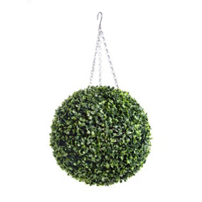 Best Artificial 28cm Green Boxwood Buxus Grass Hanging Basket Topiary Ball - Suitable for Outdoor Use - Weather & Fade Resistant