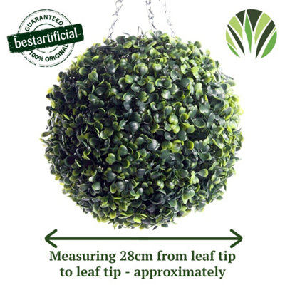 Best Artificial 28cm Green Boxwood Buxus Grass Hanging Basket Topiary Ball - Suitable for Outdoor Use - Weather & Fade Resistant