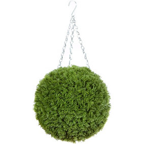 Best Artificial 28cm Green Conifer Grass Hanging Basket Topiary Ball - Suitable for Outdoor Use - Weather & Fade Resistant