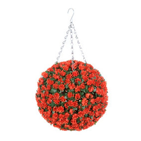 Best Artificial  28cm Orange Rose Hanging Basket Flower Topiary Ball - Suitable for Outdoor Use - Weather & Fade Resistant