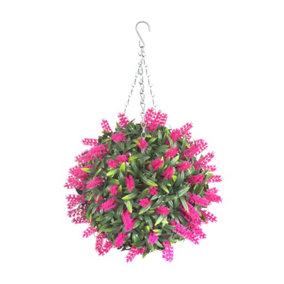 Best Artificial  28cm Pink Lush Lavender Hanging Basket Flower Topiary Ball - Suitable for Outdoor Use - Weather & Fade Resistant