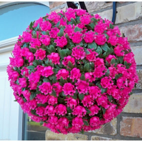 Best Artificial 28cm Pink Rose Hanging Basket Flower Topiary Ball - Suitable for Outdoor Use - Weather & Fade Resistant