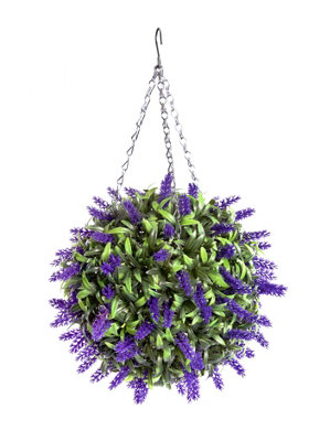 Best Artificial 28cm Purple Lush Lavender Hanging Basket Flower Topiary Ball - Suitable for Outdoor Use - Weather & Fade Resistant