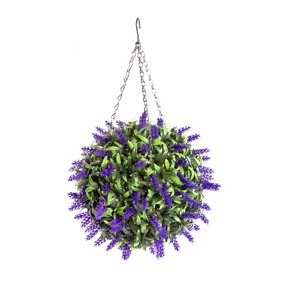 Best Artificial 28cm Purple Lush Lavender Hanging Basket Flower Topiary Ball - Suitable for Outdoor Use - Weather & Fade Resistant