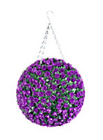 Best Artificial 28cm Purple Rose Hanging Basket Flower Topiary Ball - Suitable for Outdoor Use - Weather & Fade Resistant