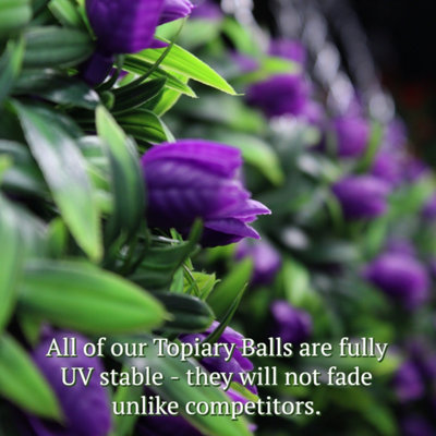 Best Artificial 28cm Purple Tulip Hanging Basket Flower Topiary Ball - Suitable for Outdoor Use - Weather & Fade Resistant