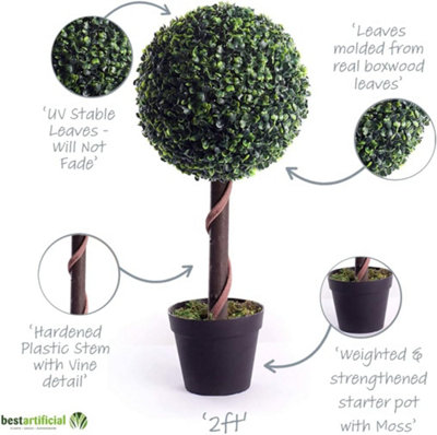Best Artificial 2ft - 60cm Boxwood Ball Topiary Tree