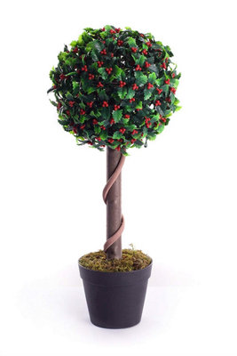 Best Artificial 2ft - 60cm Christmas Holly Ball Topiary Tree