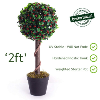 Best Artificial 2ft - 60cm Christmas Holly Ball Topiary Tree