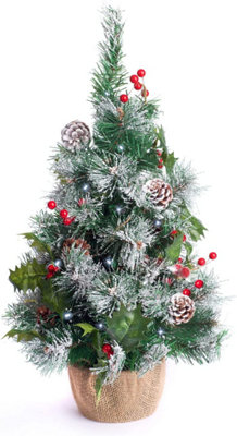 Best Artificial 2ft - 60cm Frosted Christmas Tree with 20 Bright White battery lights