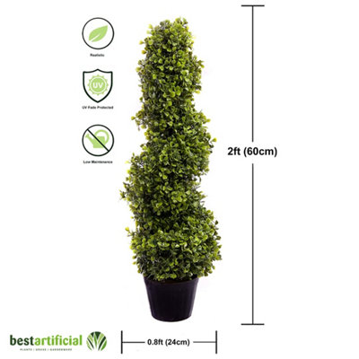 Best Artificial 2ft - 60cm Green Boxwood Spiral Topiary Tree - Suitable for Outdoor Use - Weather & Fade Resistant