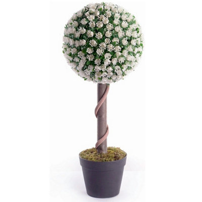 Best Artificial 2ft / 60cm White Rose Ball Tree Plant Garden Office ...