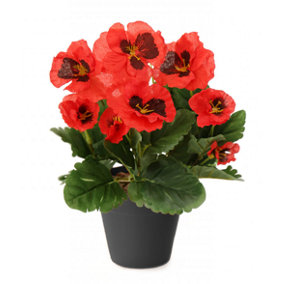 Best Artificial 30cm Red Pansy Plug Plant - Pot Not Included