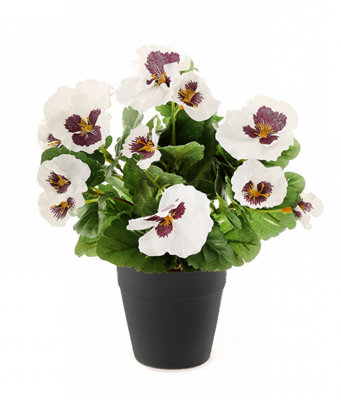 Best Artificial 30cm White Pansy Plug Plant - Pot Not Included