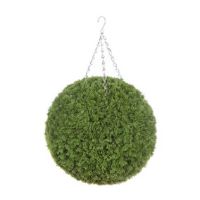 Best Artificial 36cm Green Conifer Grass Hanging Basket Topiary Ball - Suitable for Outdoor Use - Weather & Fade Resistant