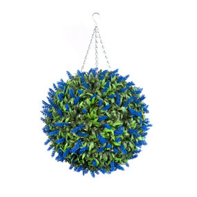 Best Artificial 38cm Blue Lush Lavender Hanging Basket Flower Topiary Ball - Suitable for Outdoor Use - Weather & Fade Resistant
