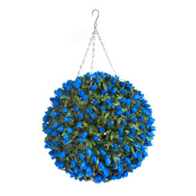 Best Artificial 38cm Blue Lush Tulip Hanging Basket Flower Topiary Ball - Suitable for Outdoor Use - Weather & Fade Resistant