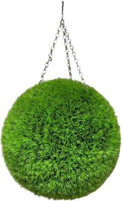 Best Artificial 38cm Green Grass Moss Hanging Basket Topiary Ball - Suitable for Outdoor Use - Weather & Fade Resistant