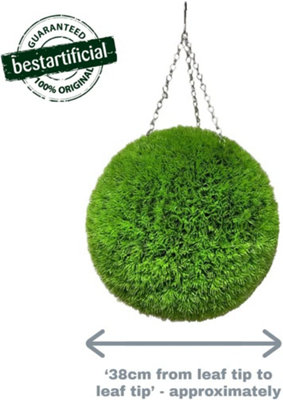 Best Artificial 38cm Green Grass Moss Hanging Basket Topiary Ball - Suitable for Outdoor Use - Weather & Fade Resistant