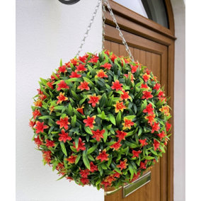 Best Artificial 38cm Orange Lily Hanging Basket Flower Topiary Ball - Suitable for Outdoor Use - Weather & Fade Resistant