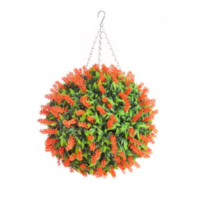 Best Artificial 38cm Orange Lush Lavender Hanging Basket Flower Topiary Ball - Suitable for Outdoor Use - Weather & Fade Resistant