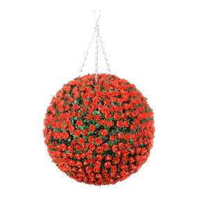 Best Artificial 38cm Orange Rose Hanging Basket Flower Topiary Ball - Suitable for Outdoor Use - Weather & Fade Resistant