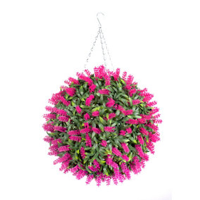 Best Artificial 38cm Pink Lush Lavender Hanging Basket Flower Topiary Ball - Suitable for Outdoor Use - Weather & Fade Resistant