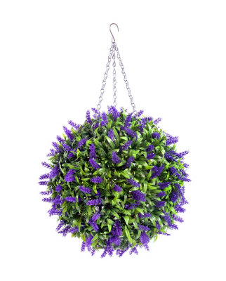 Best Artificial 38cm Purple Lush Lavender Hanging Basket Flower Topiary Ball - Suitable for Outdoor Use - Weather & Fade Resistant