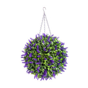 Best Artificial 38cm Purple Lush Lavender Hanging Basket Flower Topiary Ball - Suitable for Outdoor Use - Weather & Fade Resistant