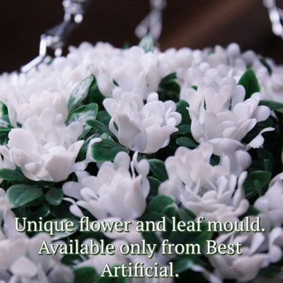 Best Artificial 38cm White Ivory Rose Hanging Flower Topiary Ball - Suitable for Outdoor Use - Weather & Fade Resistant