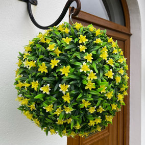Best Artificial 38cm Yellow Lily Hanging Basket Flower Topiary Ball - Suitable for Outdoor Use - Weather & Fade Resistant