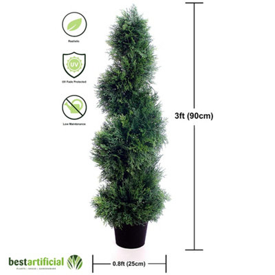 Best Artificial 3ft - 90cm Green Cedar Spiral Topiary Tree - Suitable for Outdoor Use - Weather & Fade Resistant