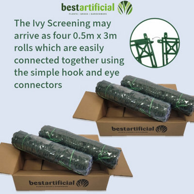 Best Artificial 3m x 2m English Ivy Leaf Screening  Hedging Roll - UV Protected
