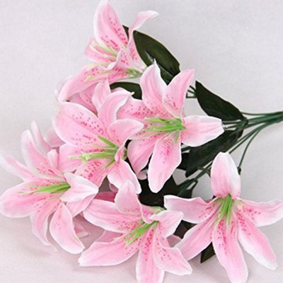 Best Artificial 45cm Light Pink Stargazer Lillies 10 Head Flower Spray Bouquet