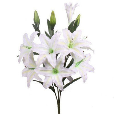 Best Artificial 45cm White Stargazer Lillies 10 Head Flower