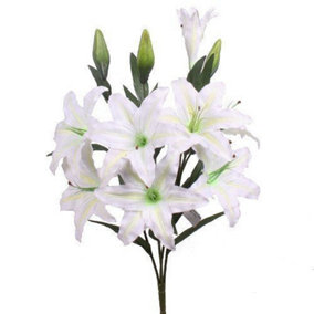 Best Artificial 45cm White Stargazer Lillies 10 Head Flower Spray