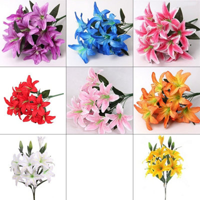 Best Artificial 45cm White Stargazer Lillies 10 Head Flower Spray