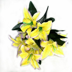 Best Artificial 45cm Yellow Stargazer Lillies 10 Head Flower Spray Bouquet
