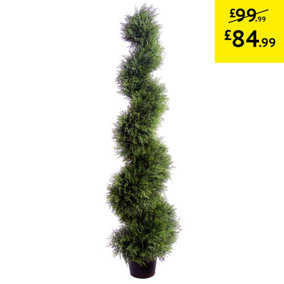 Best Artificial 4ft - 120cm Green Cedar Spiral Topiary Tree - Suitable for Outdoor Use - Weather & Fade Resistant