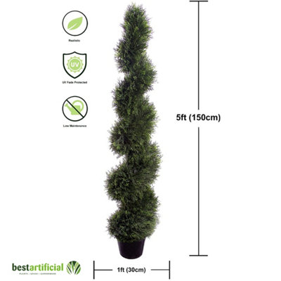 Best Artificial 5ft - 150cm Green Cedar Spiral Topiary Tree - Suitable for Outdoor Use - Weather & Fade Resistant