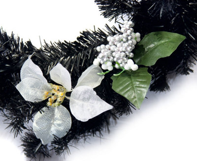Best Artificial 6ft Black & Silver Decorated Christmas Garland with 50 bright white battery lights