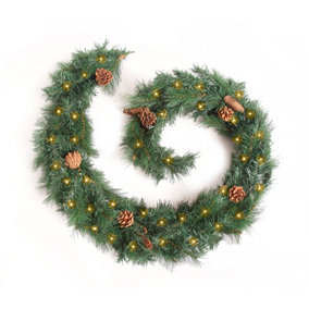 Best Artificial 6ft Colorado Pine Christmas Garland with Pine Cones with 50 warm white battery lights