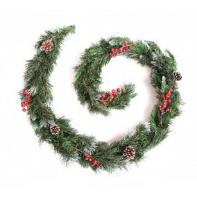 Best Artificial 6ft Deluxe Frosted Christmas Garland with Pine Cones & Winter Red Berries