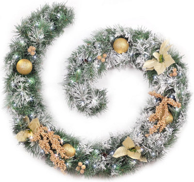 Best Artificial 6ft Frosted Gold Christmas Garland with 50 Bright White battery lights