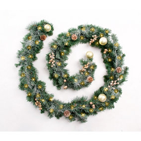Best Artificial 6ft Frosted Gold Christmas Garland with 50 Bright White battery lights