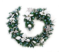 Best Artificial 6ft White & Silver Decorated Christmas Garland with 50 bright white battery lights